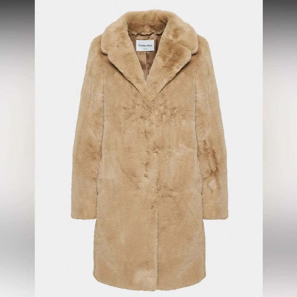 Aritzia Sunday Best Dulce Coat Polished Real Faux Fur In Tan - Picture 2 of 14